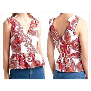 Express Women's Paisley peplum Sleeveless Top with ribbon Size Medium